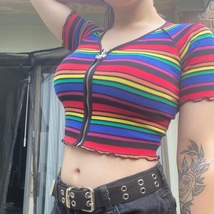 Delia*s XS 🌈Rainbow 🌈Sweet Chick Zip Up Crop Top✨